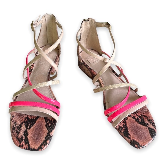 Louise Et Cie Sandals Eleri Snake Leather Patent Stap Square Toe Block Heels - Picture 10 of 10